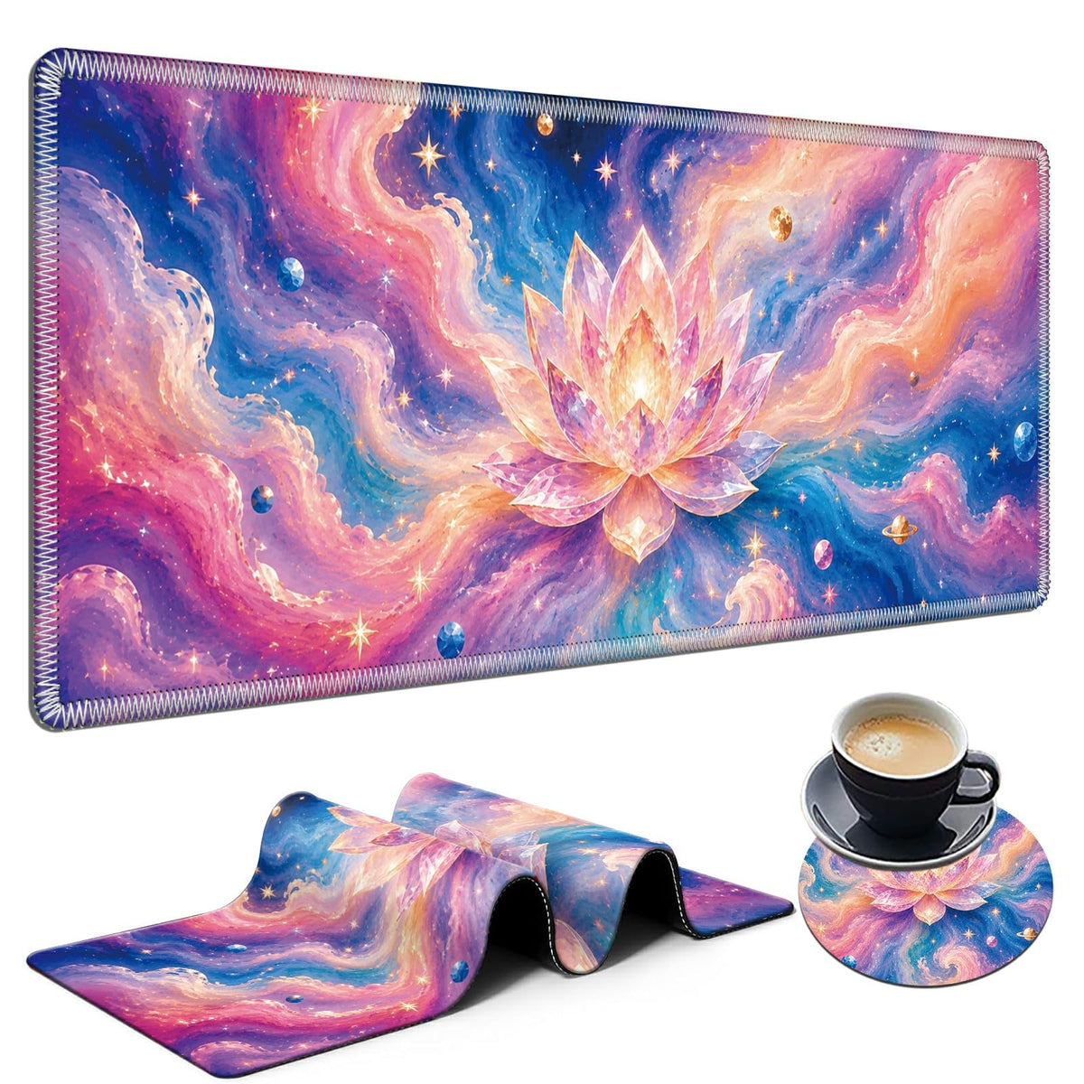 Cosmic Crystal Lotus Large Mouse Pad, 31.5 x 11.8 in Extended Desk Mat