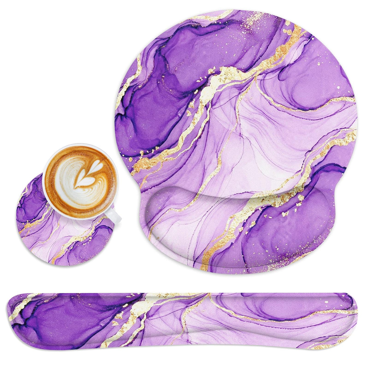 Britimes Ergonomic Mouse Pad Set with Wrist Rest, Purple Gold Marble