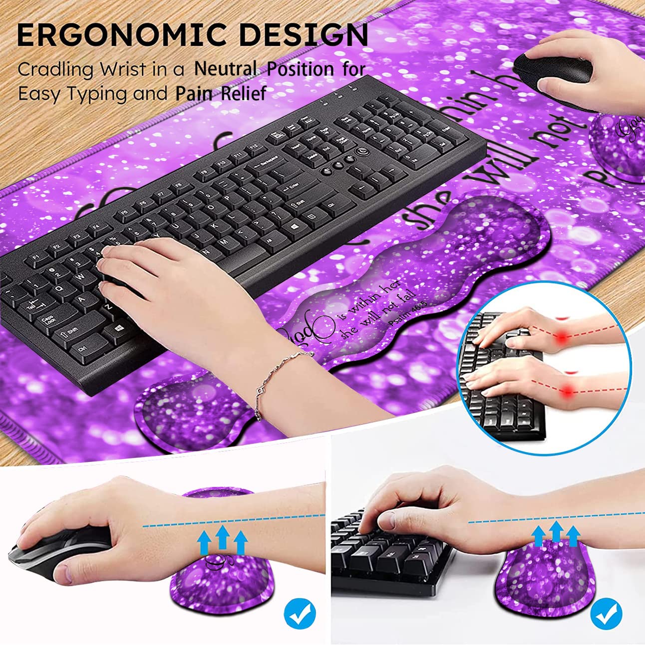 Gaming Mouse Pad XXL Large Desk Mat, Psalm 465 Bible Purple Extended Non-Slip Rubber Mice Pads