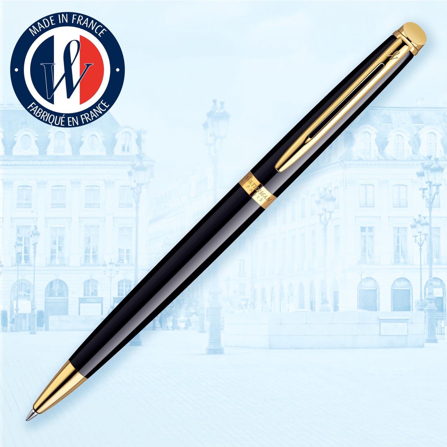 Waterman Hémisphère Ballpoint Pen | Gloss Black with 23k Gold Trim | Medium Point | Blue Ink | Gift