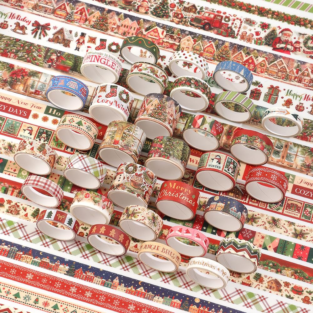 icceemee 36 Rolls Christmas Washi Tape Set, Festive Holiday Decorative Masking Tape, Xmas Planner