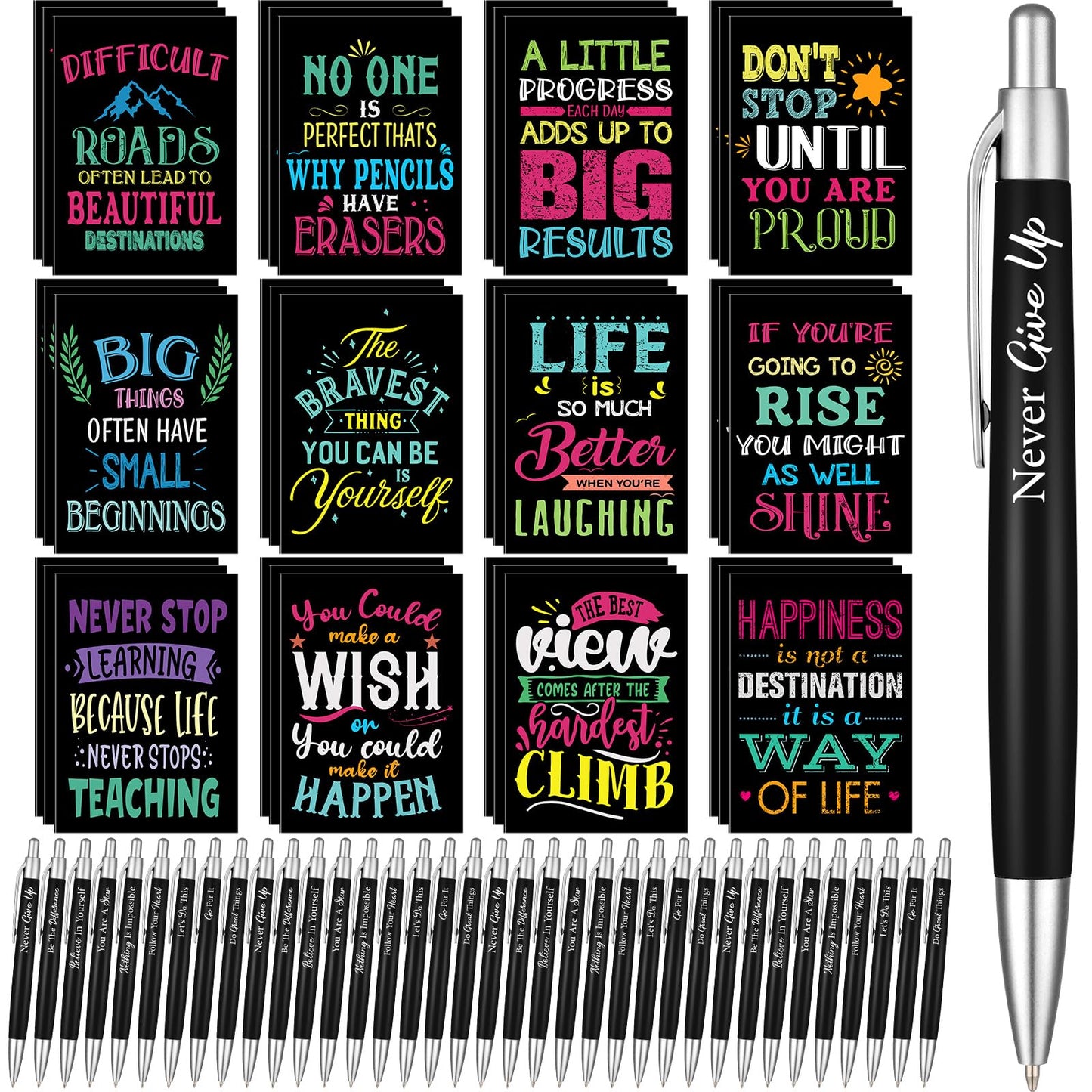 Yeaqee 72 Pcs Motivational Pen Notepad Gifts Bulk Set, Inspirational