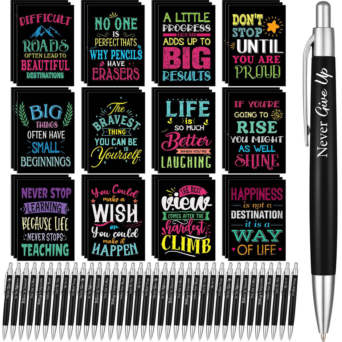 Yeaqee 72 Pcs Motivational Pen Notepad Gifts Bulk Set, Inspirational