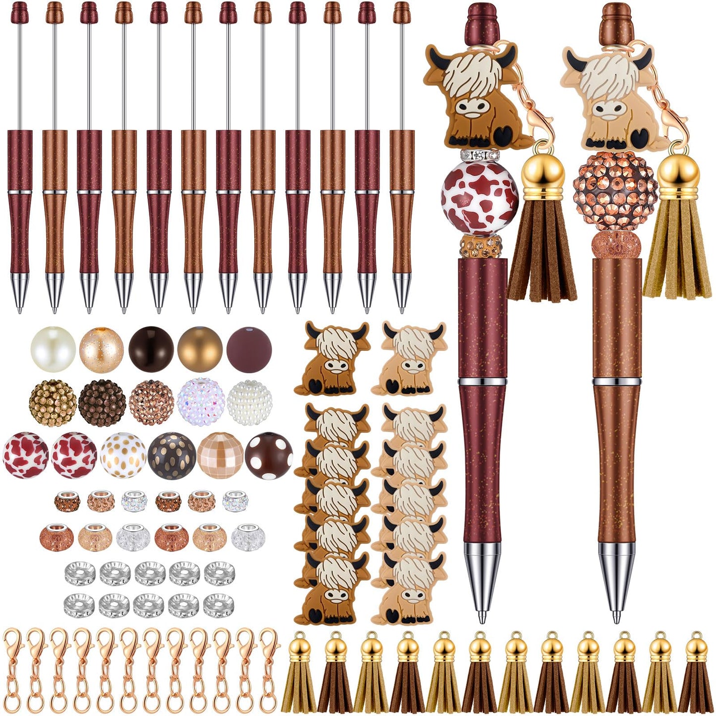 Tinlade 12 Beadable Pens Bulk with 50 Beads Multicolor DIY, Yak Style