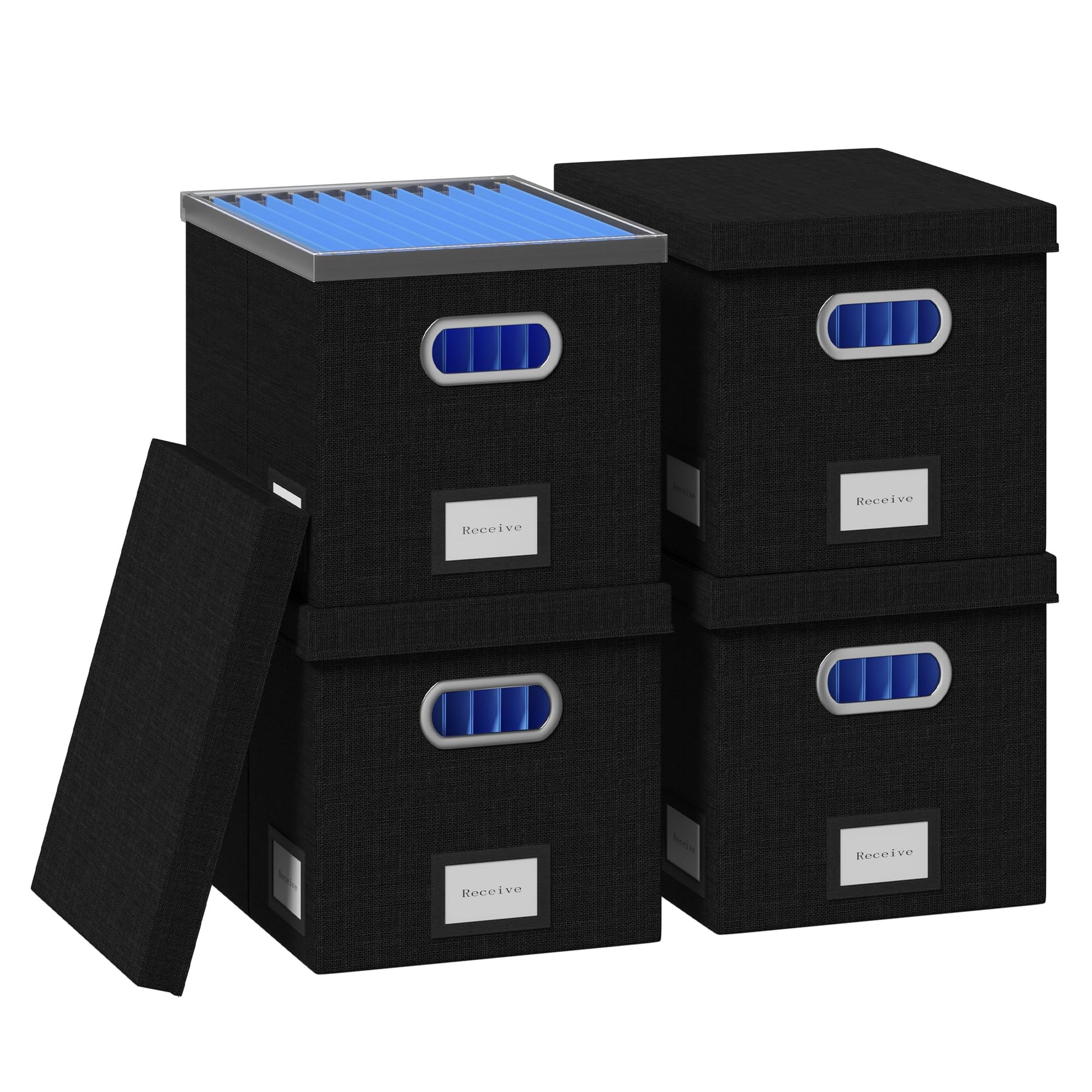 GRSQYS File Organizer Box - File Boxes for Hanging Files with Lid Set of 4 Decorative Hanging