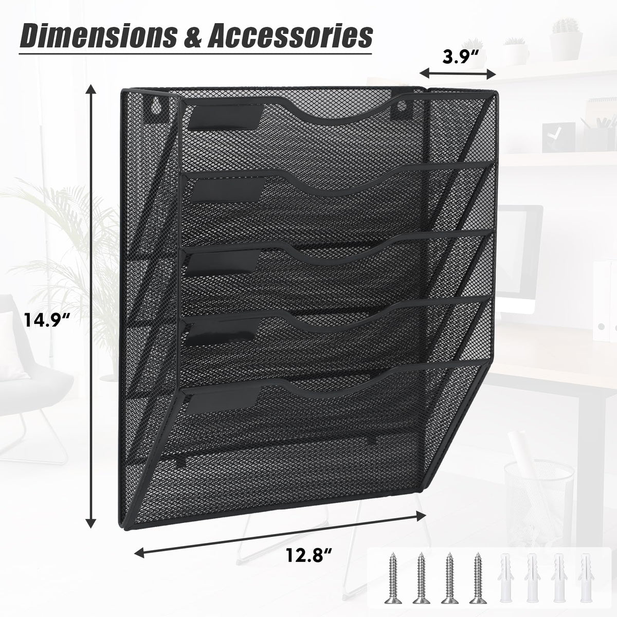 EASEPRES 5 Pocket Mesh Hanging Wall File Organizer, Wall Mounted Mail Paper Document Folder Holder