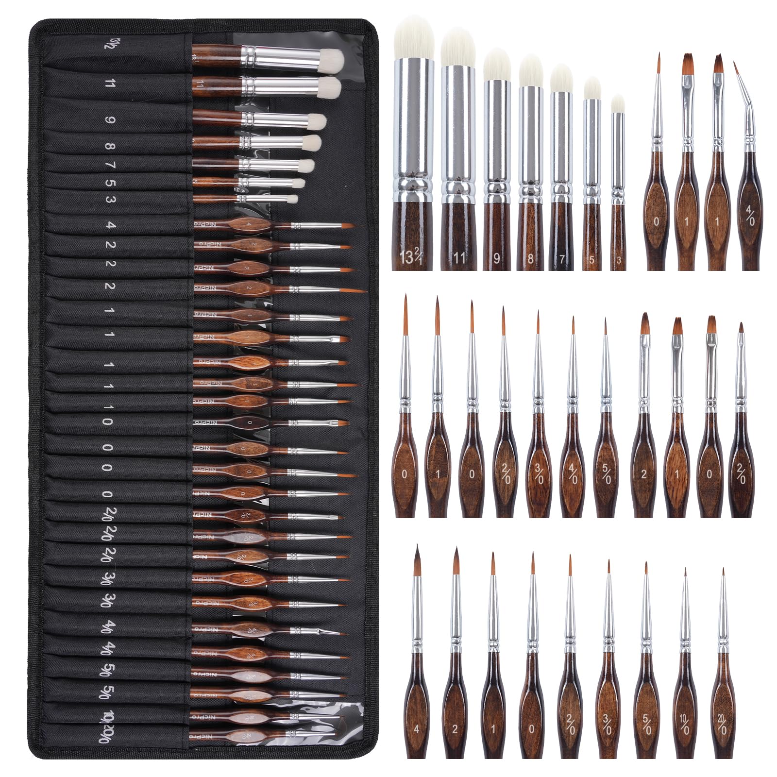 Nicpro Miniature Paint Brushes Dry Brush - 31PCS Model Paint Brush Set with Cloth Roll for Acrylic