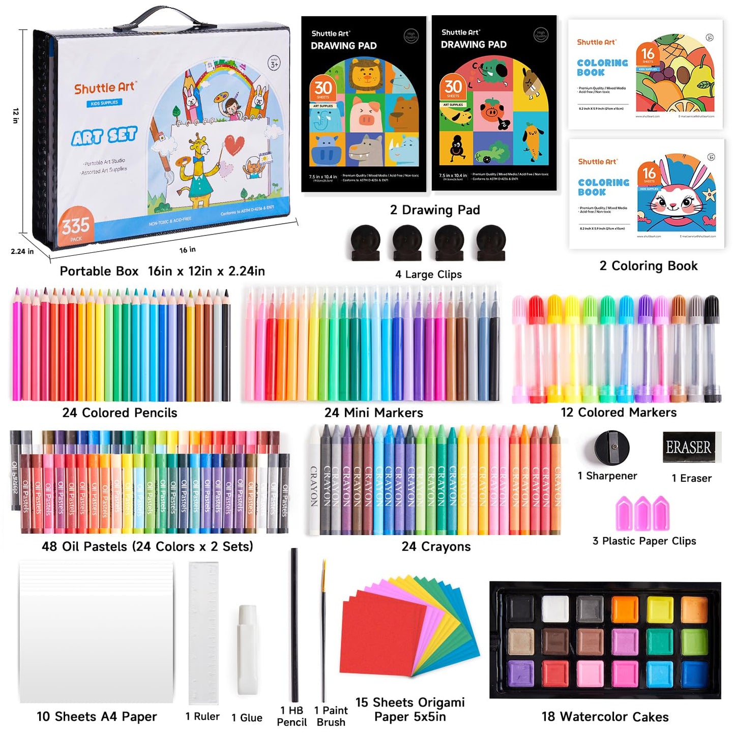 Shuttle Art 335 Piece Kids Art Set, Multi-Media Art Supplies, Gift Art Kit with Trifold Easel, 2