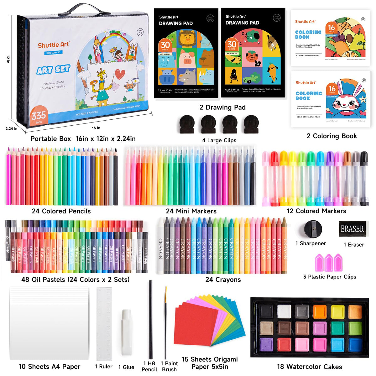 Shuttle Art 335 Piece Kids Art Set, Multi-Media Art Supplies, Gift Art Kit with Trifold Easel, 2