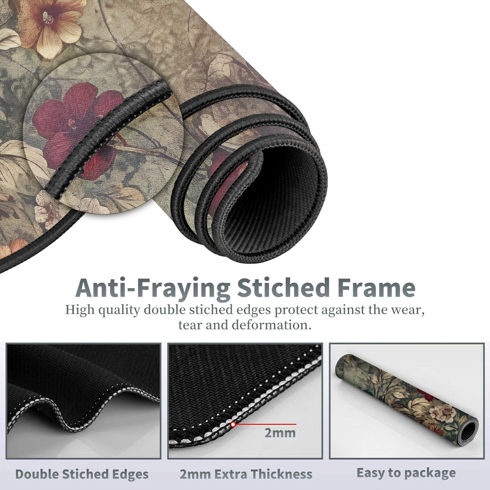 Large Gaming Mouse Pad Plus a Coasters + Cable Clips, Dark Art Flowers Extended Mousepad (31.5 x
