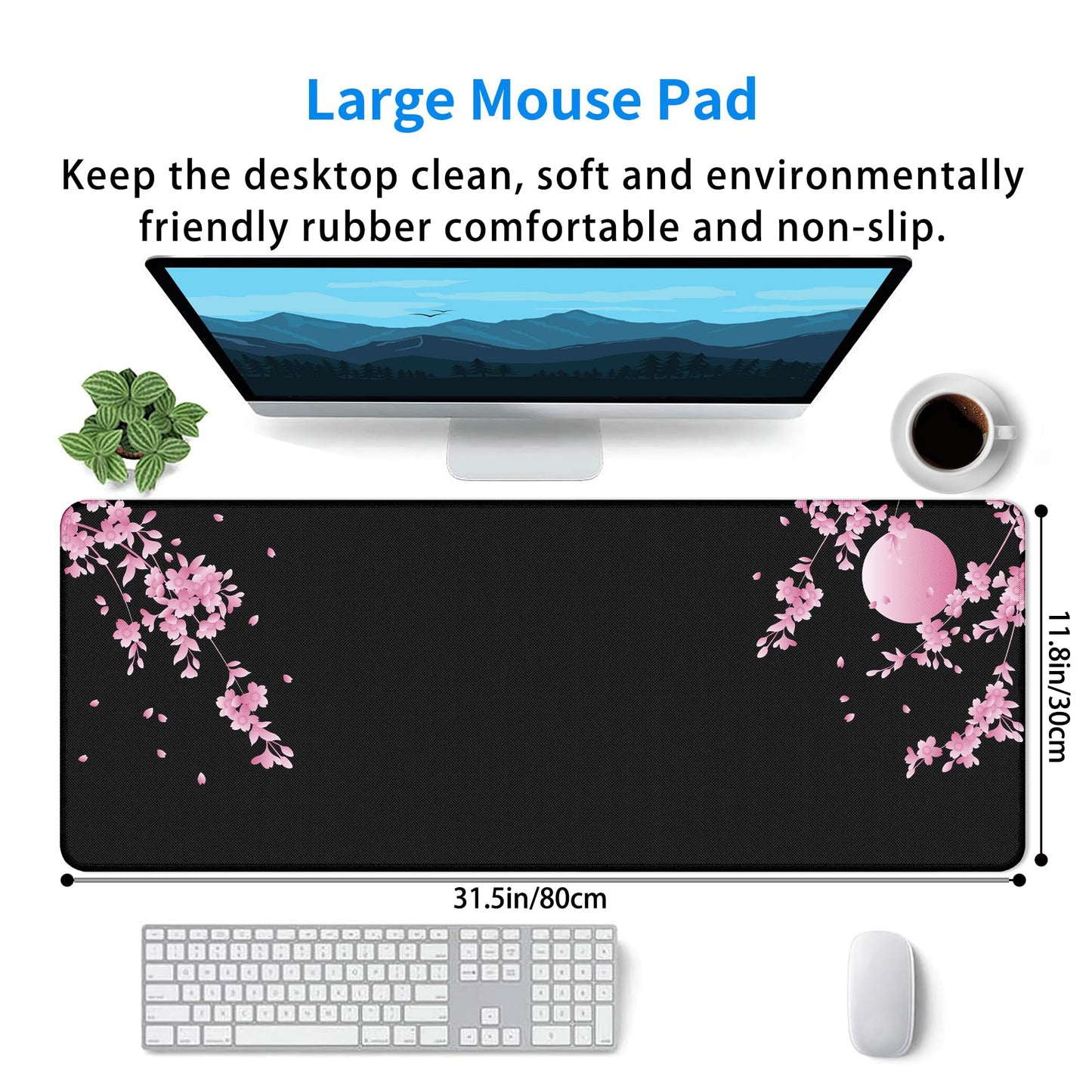 Japanese Gaming Mouse Pad Large Cherry Blossom Desk Mat, 31.5x11.8in, XL