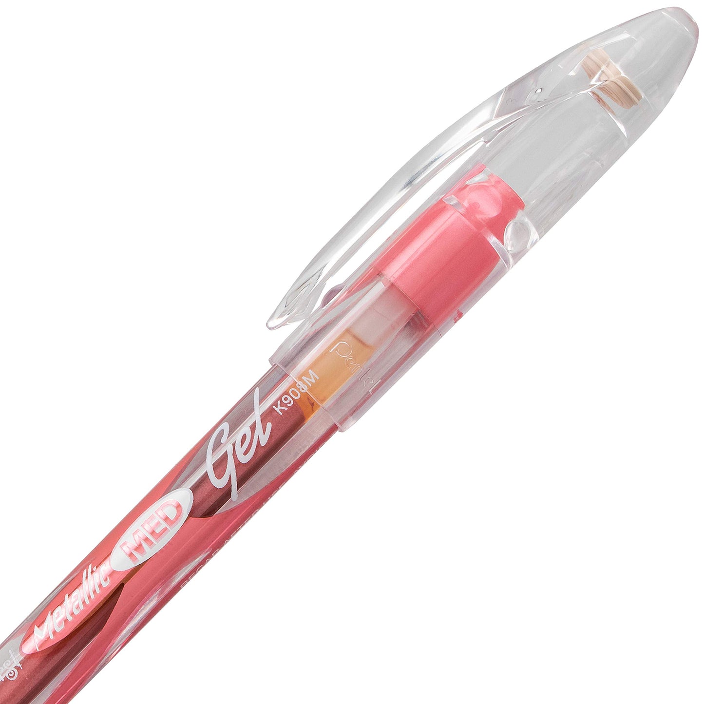 Pentel Sunburst Metallic Gel Pen, 0.8mm Tip Writes 0.4mm Line, Red/Transparent Barrel Red Ink, Box