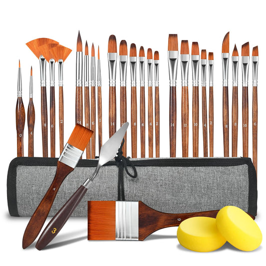 GETHPEN 29pcs Paint Brush Set, Acrylic Paint Brushes, Oil, Watercolor