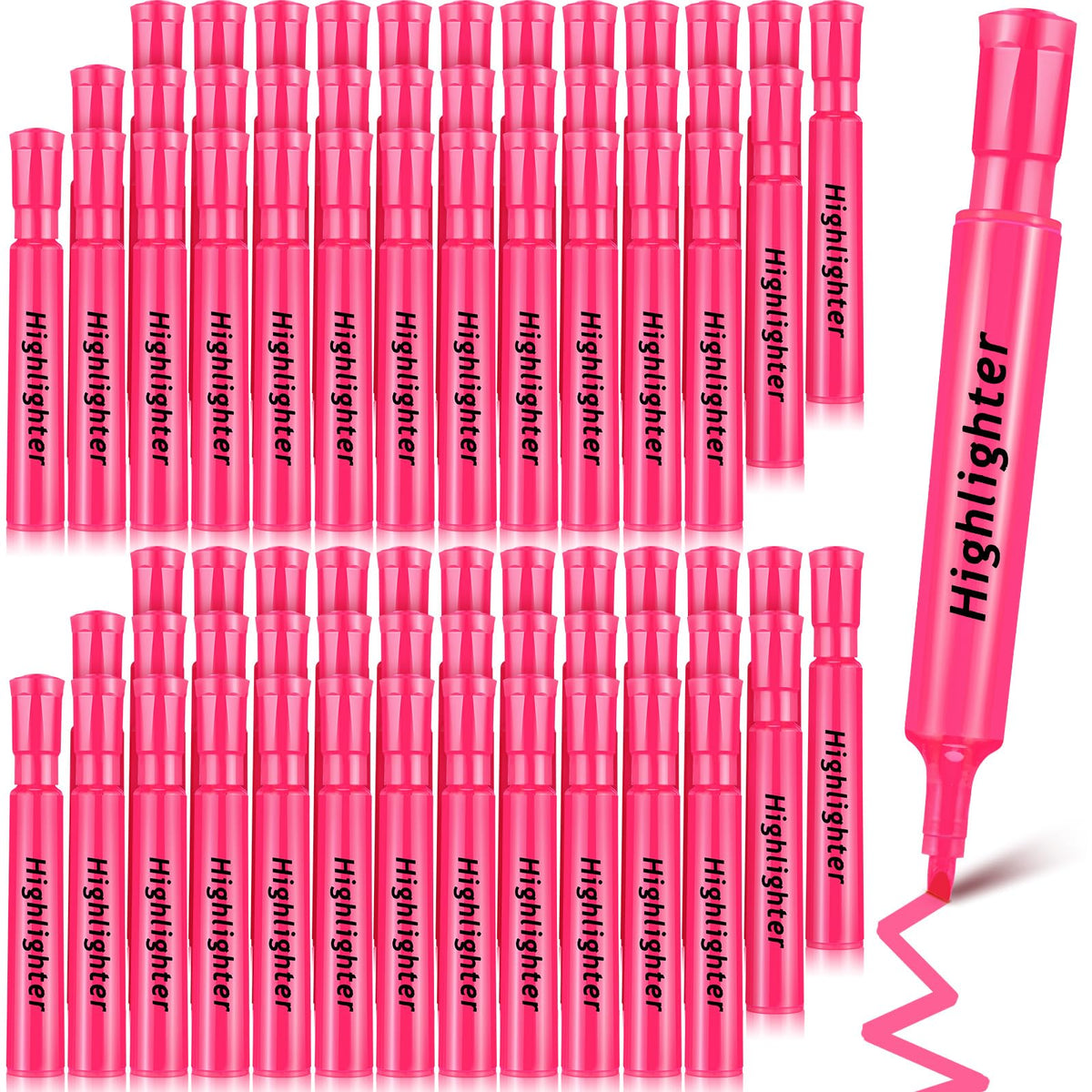 Qilery 72 Pack Tank Highlighters Bulk, Chisel Tip Markers,Pink