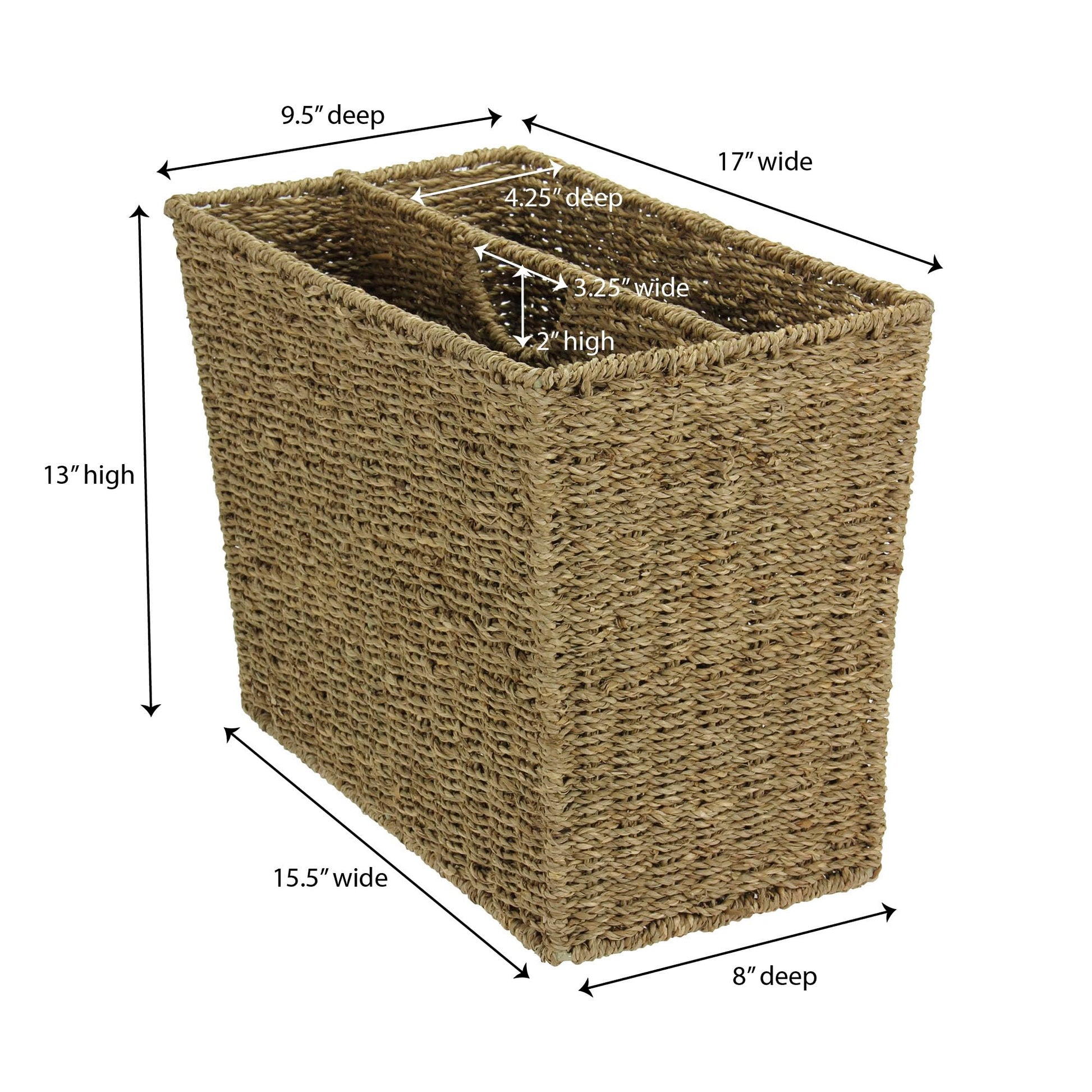 Household Essentials Wicker Magazine Rack, Handwoven Seagrass, Strong Metal Wire Frame, Built-In