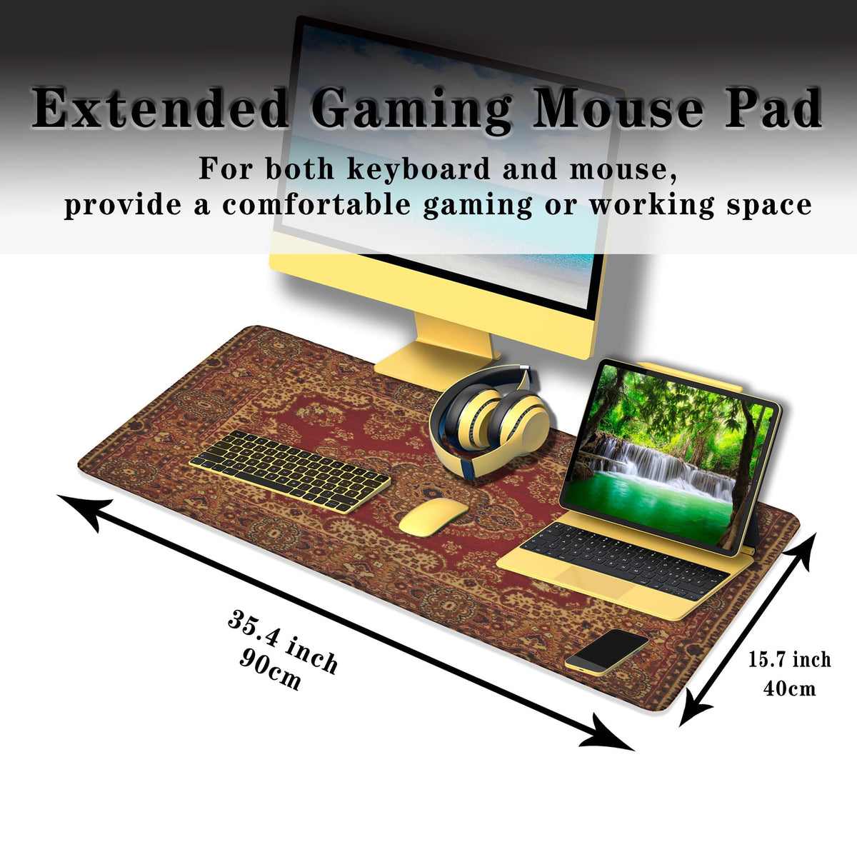 Samgula Gaming Mouse Pad Retro Boho, Large Mousepad Office Desk Mat, Work Desk Mat Non-Slip Rubber
