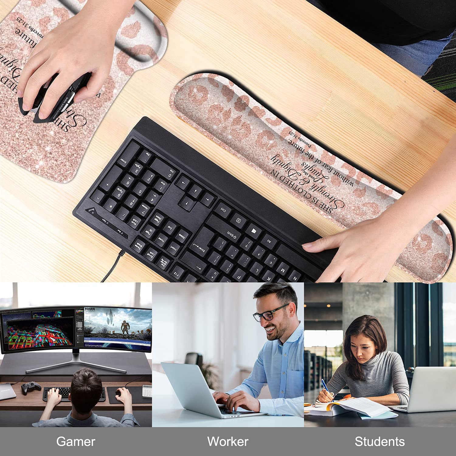 Keyboard Wrist Rest Pad and Ergonomic Mouse Pad Wrist Support Set Proverbs 31:25 Bible Verse
