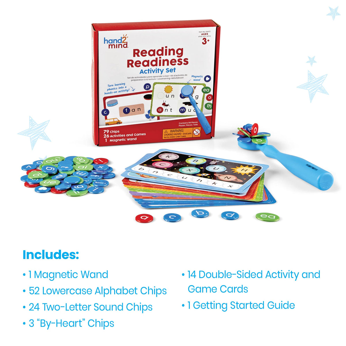 hand2mind Reading Readiness Activity Set, Magnetic Wands and Chip Set, Learn to Spell for Kids