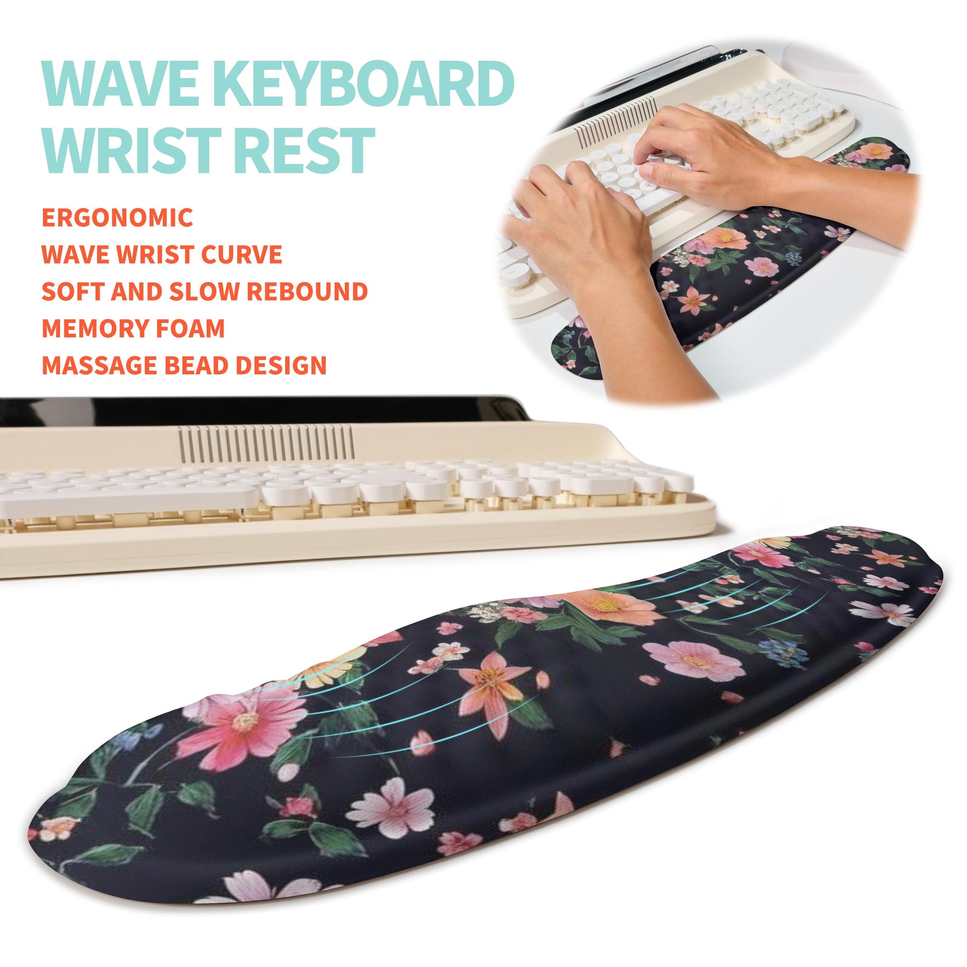 KUOSGM 2-in-1 Ergonomic Set, Wave Rise Keyboard Wrist Rest and Massage Bulge Slope Mouse Pad Wrist