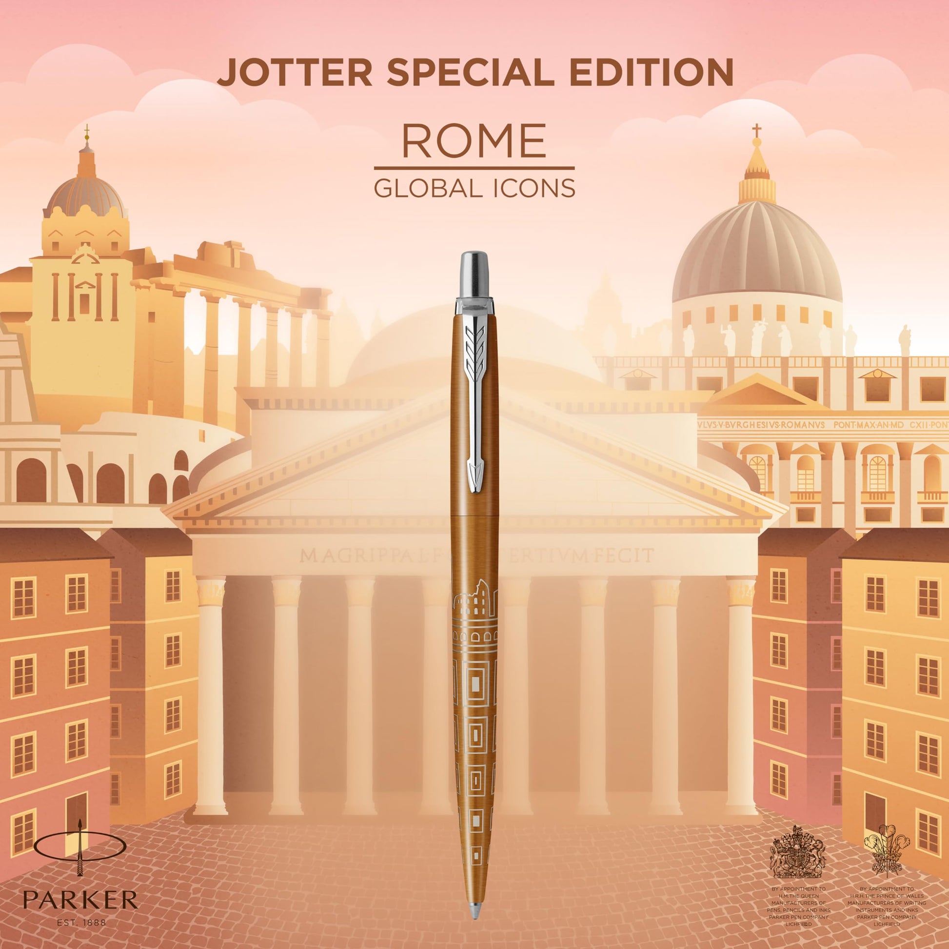 Parker Jotter Ballpoint Pen | Special Edition | Rome Bronze CT | Medium Point with Blue Ink | Gift