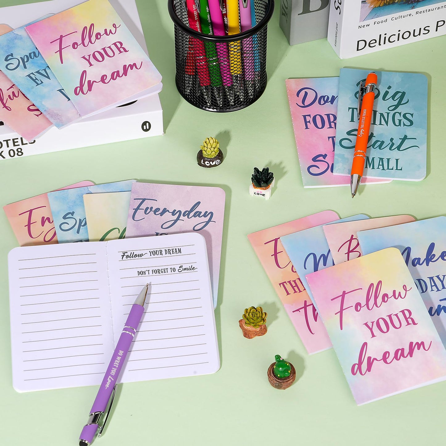 96 Pcs Watercolor Bulk Motivational Pens Inspirational Notepads Set