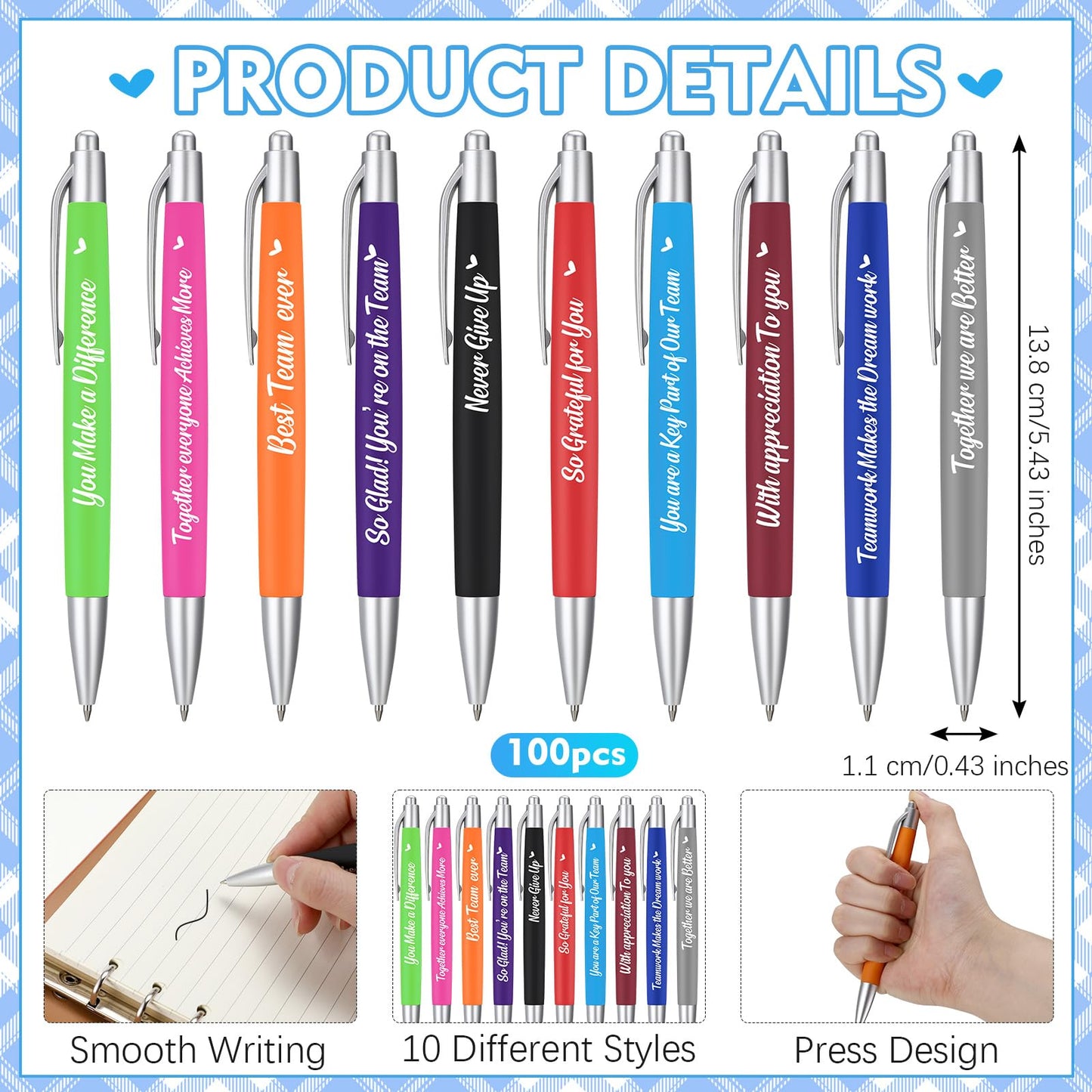 Yeaqee 100 Pcs Motivational Pens, Multicolored, Member