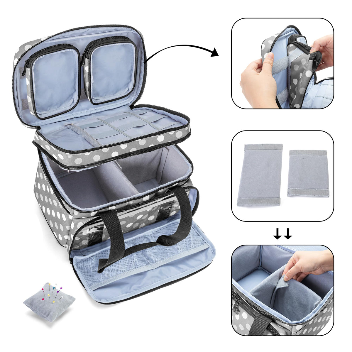 BAFASO Double Layer Sewing Accessories Organizer, Polka Dots