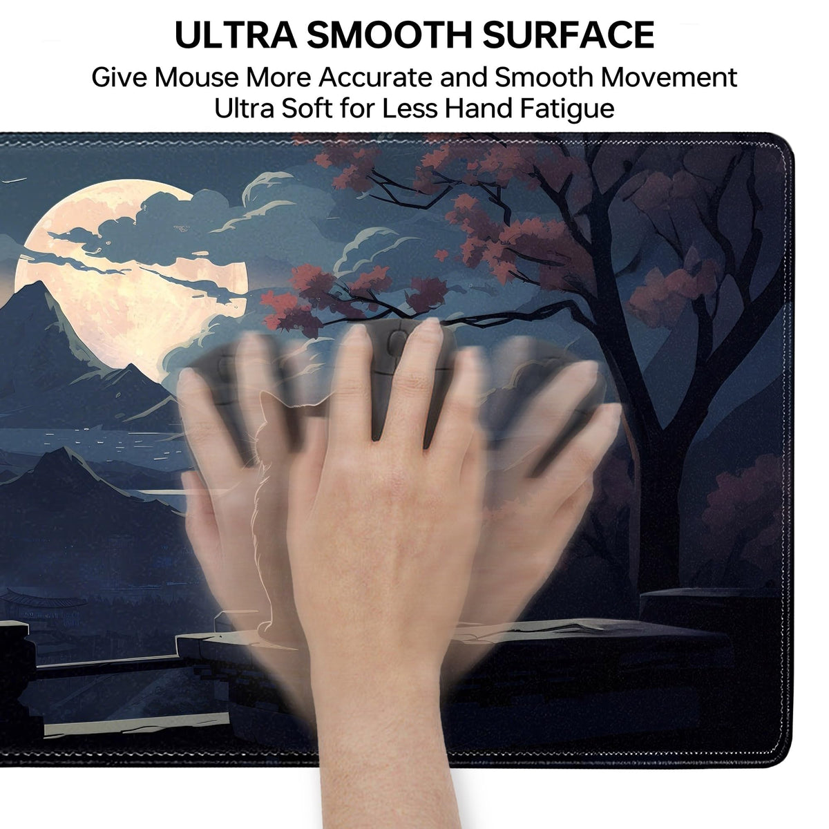 Moon Cat Large Gaming Mouse Pad,Black XL Mouse Pad Gaming 31.5 x 11.8 in Mouse Mat Desk Pad,Large