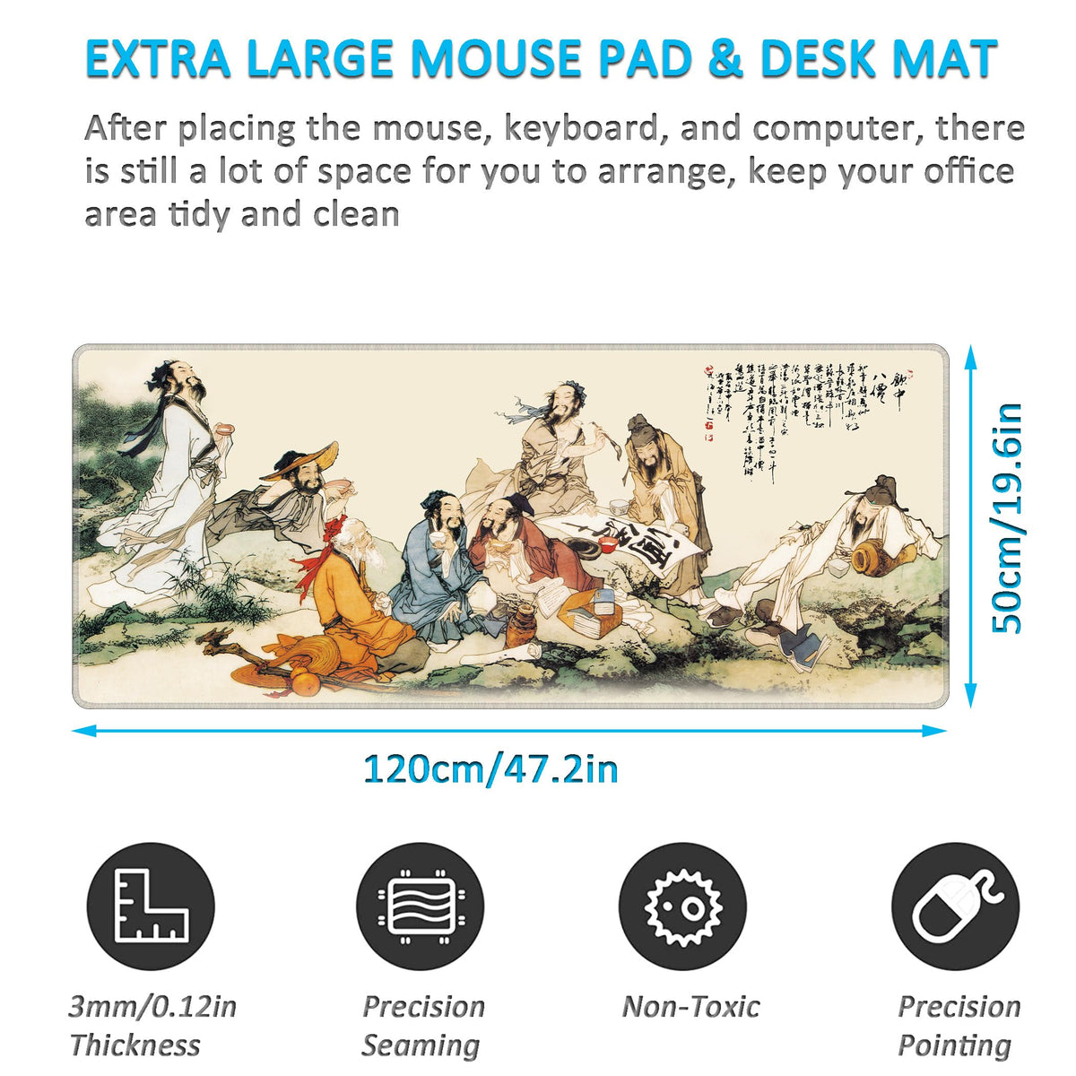 LL-COEUR XXL Landscape Gaming Mouse Pad Computer Keyboard Mat Office Desk Pad (Eight Immortals