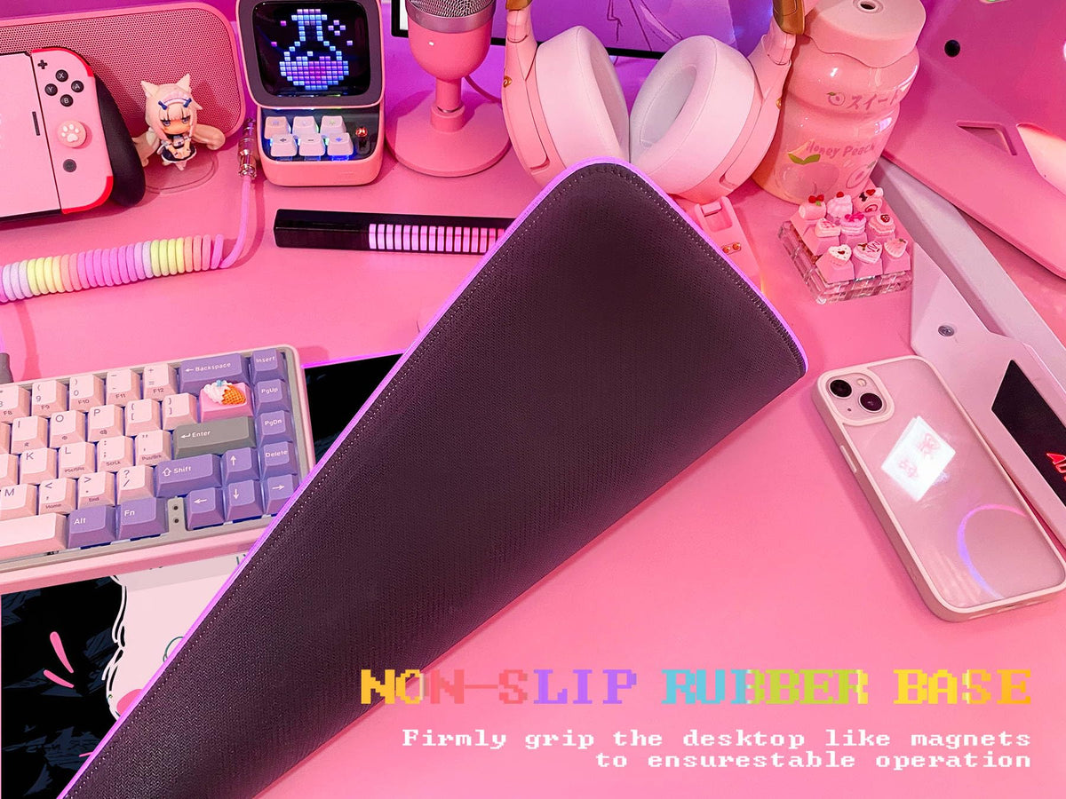 JMIYAV Pink RGB Gaming Mouse Pad 31.5x12 Inch PC XL Large Extended Glowing Led Light Up Desk Pad