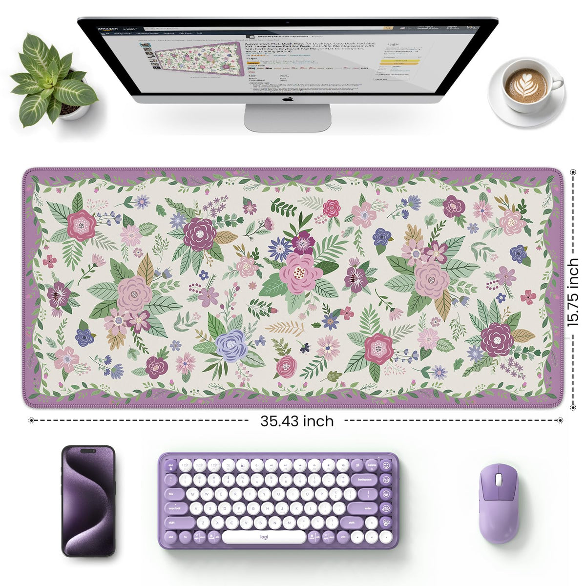 HAOCOO Purple Cloud Desk Pad, 35.4" x 15.7" Desktop Matt for Home Desk