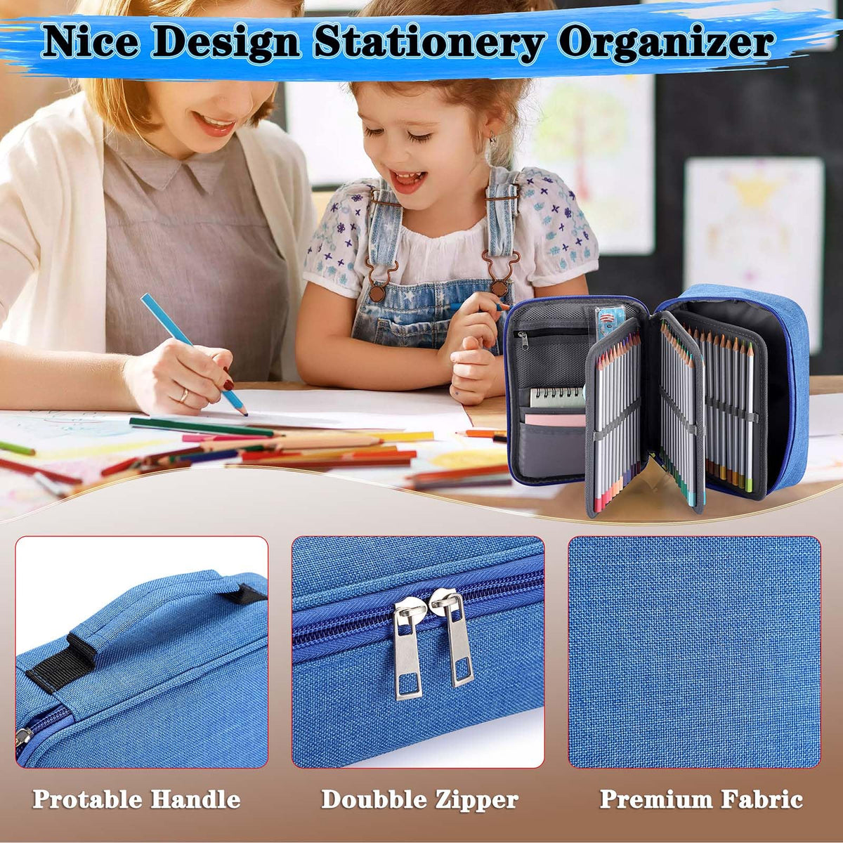 BTSKY® High Capacity Zipper Pens Pencil Case- Multi-Functional Stationery Pencil Pouch 72 Slots