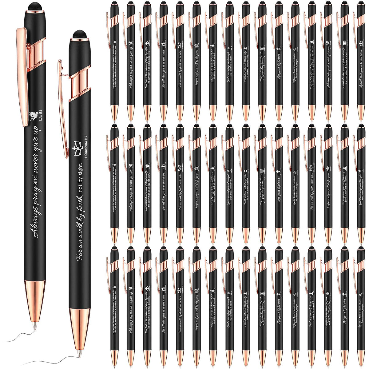Chuangdi 48 Pcs Bible Verse Pens Bulk Black Ink Pens, Black