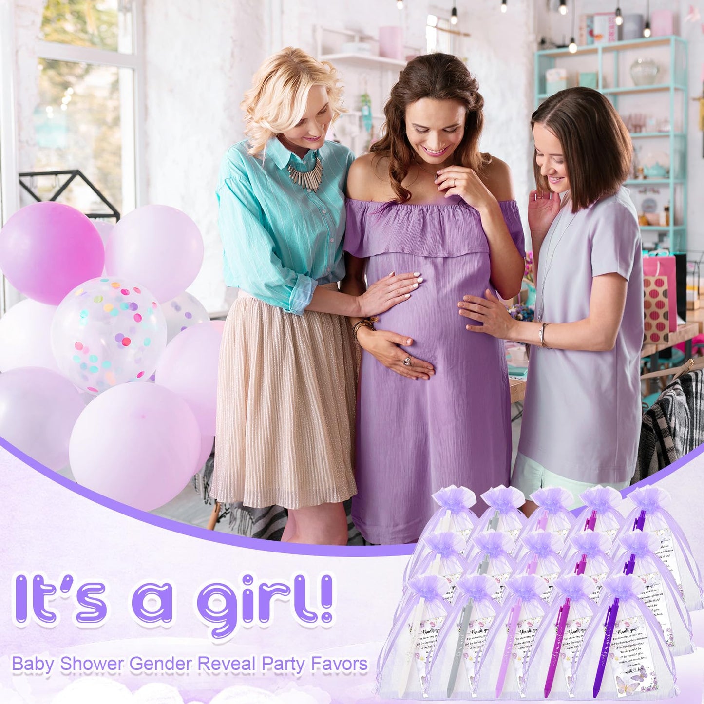 Chuangdi 50 Pack It's a Girl Party Baby Shower Pens Favors for Guests, Purple Gender Reveal Party