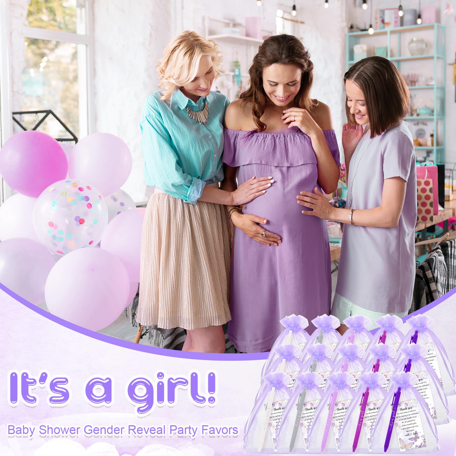 Chuangdi 50 Pack It's a Girl Party Baby Shower Pens Favors for Guests, Purple Gender Reveal Party