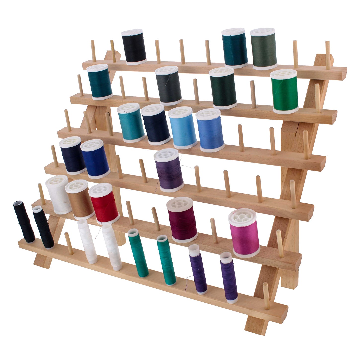 US Art Supply Premium 60-Spool Thread Holder: Wooden Sewing & Embroidery
