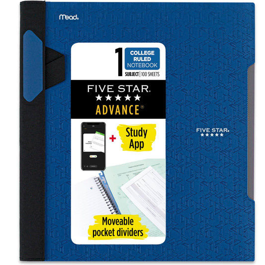 Five Star Advance Spiral Notebook + Study App, 1 Subject, College Ruled Paper, 8-1/2" x 11", 100
