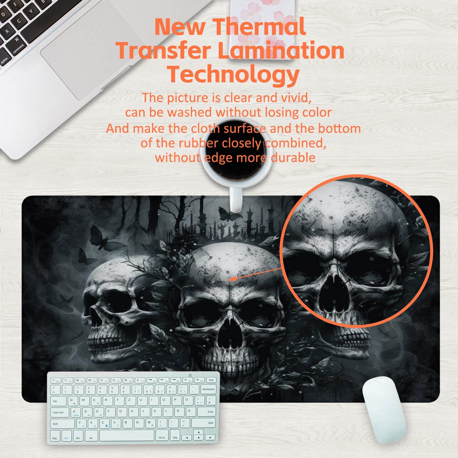 KOAIWPAE Large Gaming Mouse Pad, Ghostly Skulls in Mist Desk Mat, Scary Skulls Desk Pad
