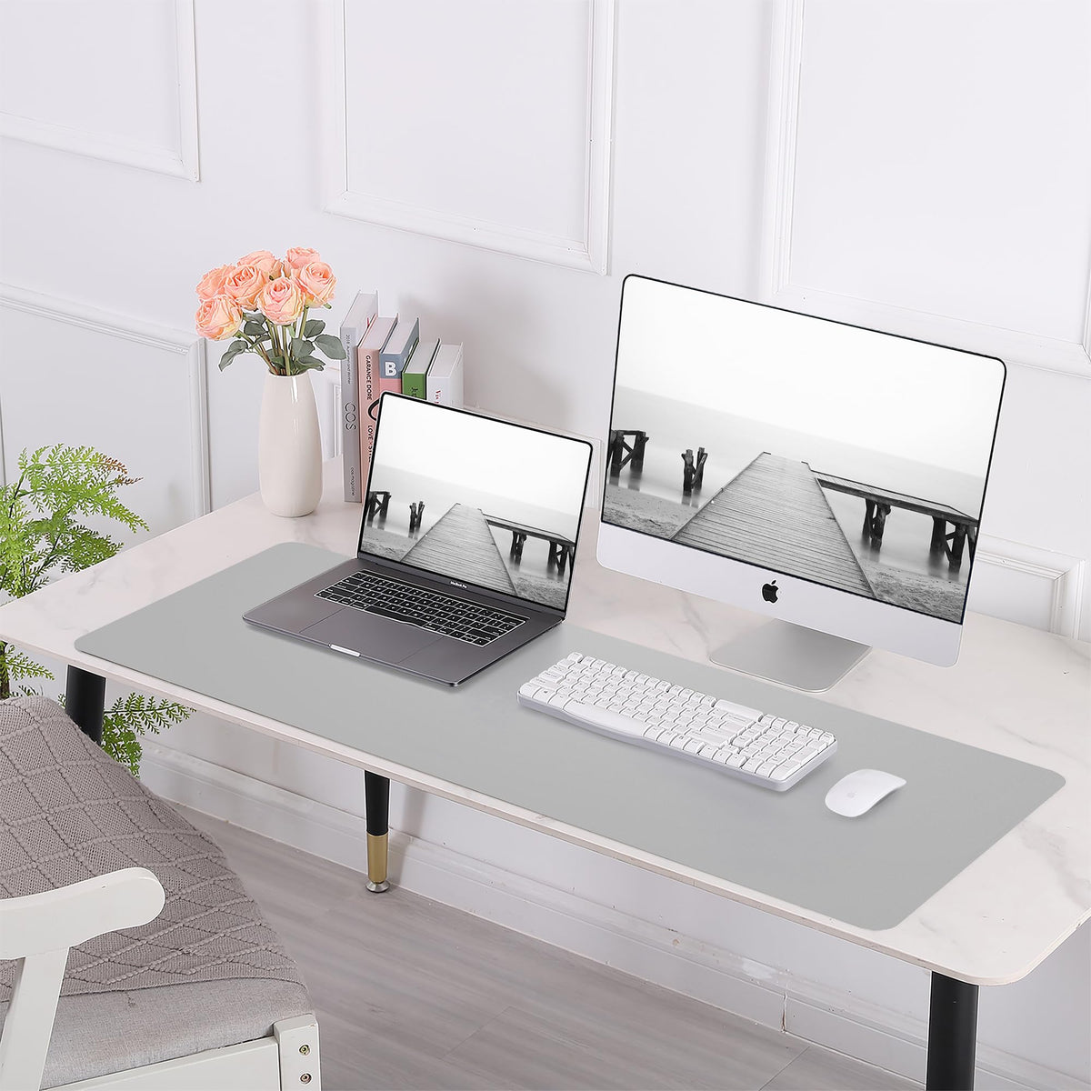 AFIING Cork Desk Mat 47" x 23.6", Dual-Sided Natural Cork & PU Leather Desk Pad, Non-Slip