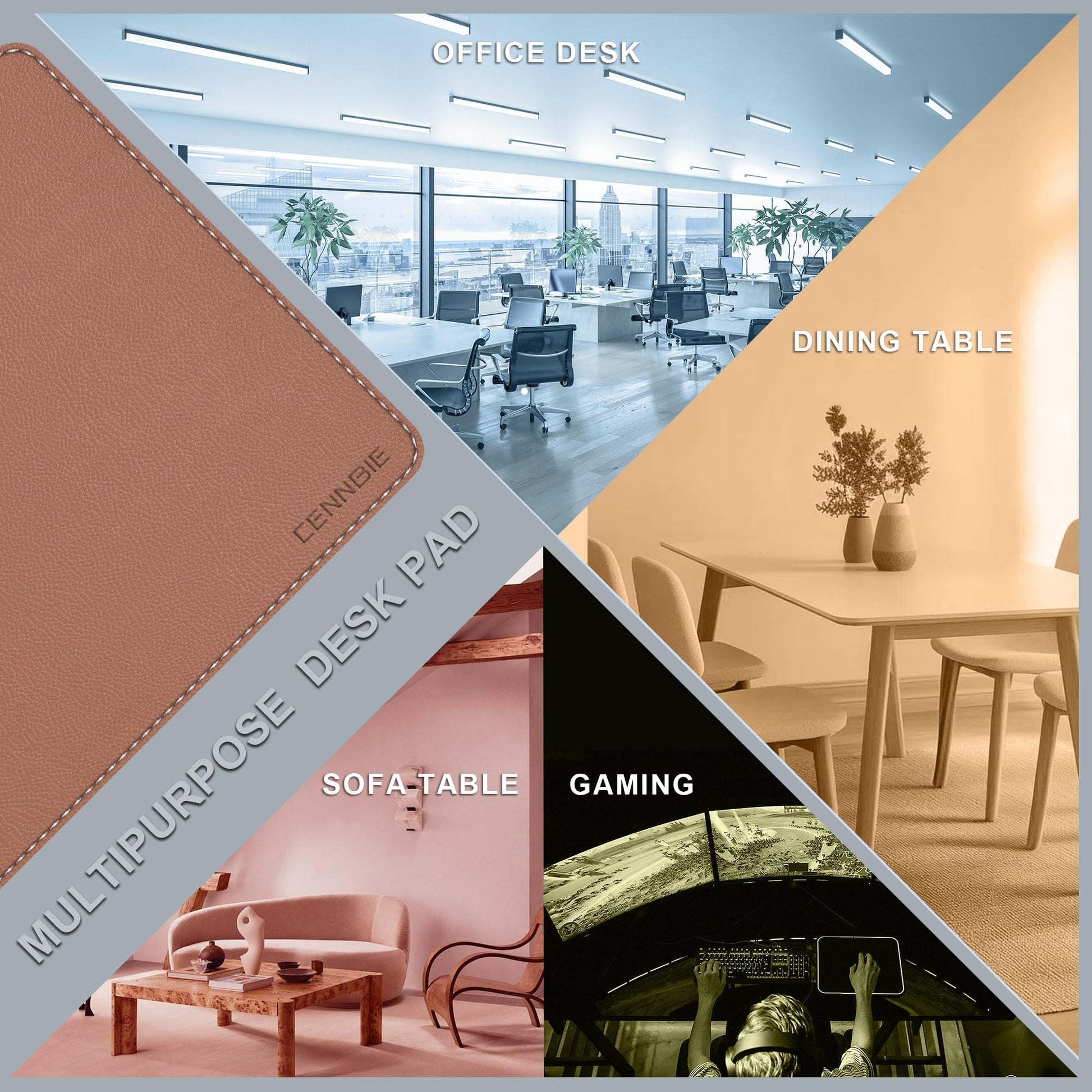 CENNBIE 35.5" x 16" Leather Desk Mat, Computer Mouse Pad for Office(Brown)
