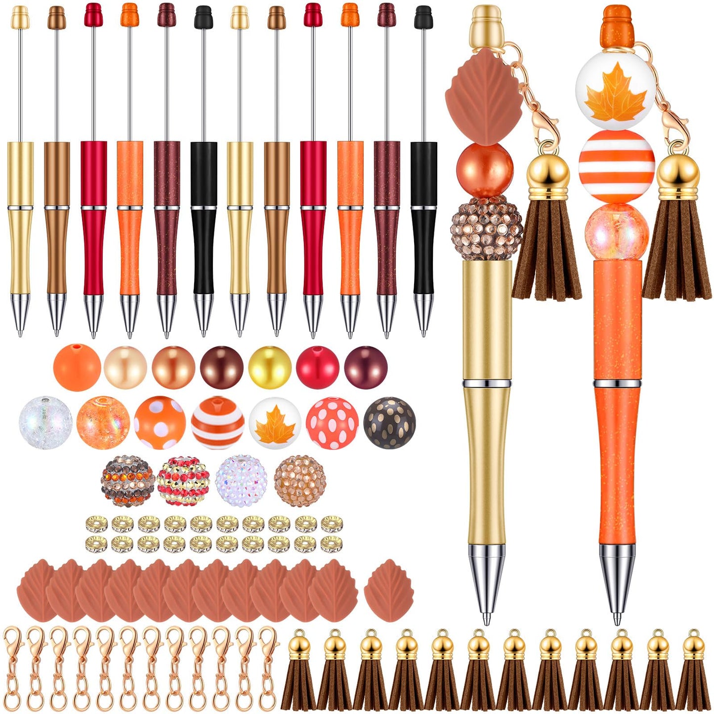 Teling 12 Sets Autumn Beadable Pens Fall Ballpoint Beaded Pen Craft