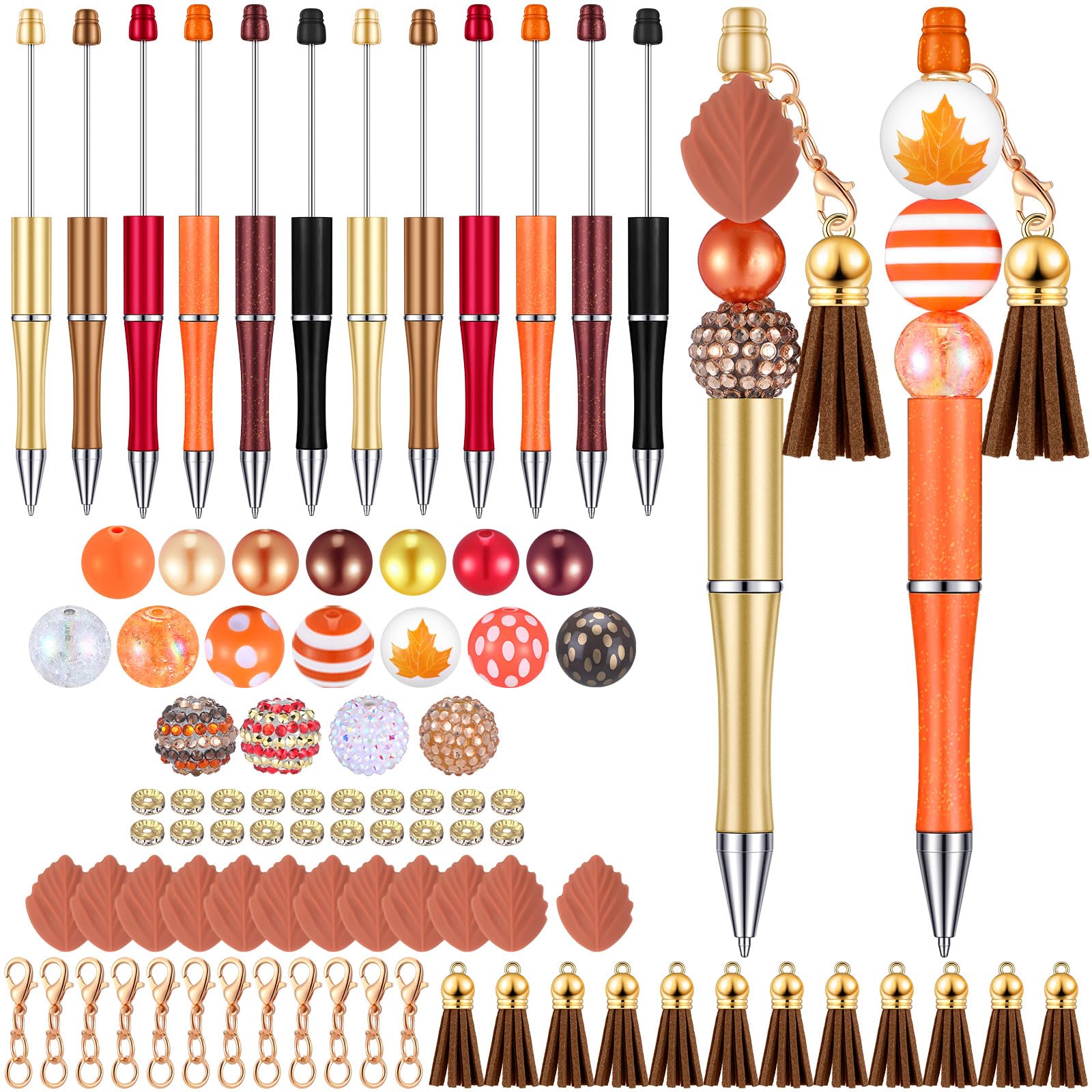 Teling 12 Sets Autumn Beadable Pens Fall Ballpoint Beaded Pen Craft