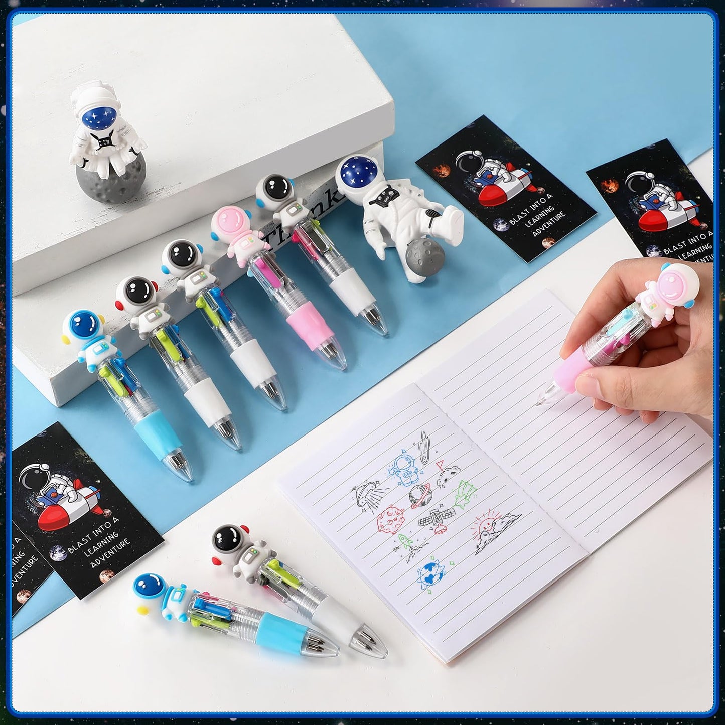 Sayglossy 24 Sets Astronaut Party Favor Pens Bulk with Positive Cards