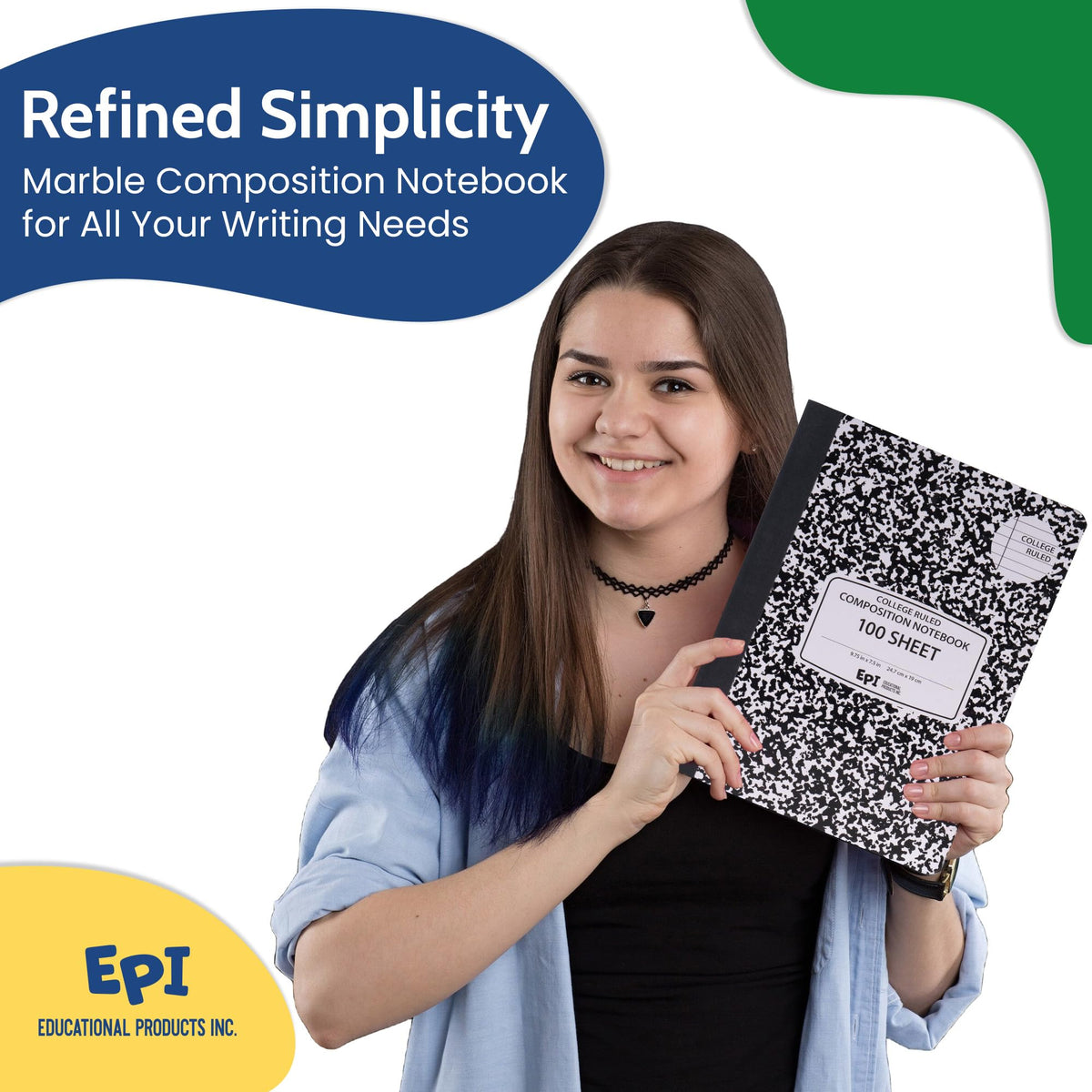 12 Pack - EPI College Ruled Composition Notebook Black - 200 Pages (100 Sheets), 9-3/4 x 7-½