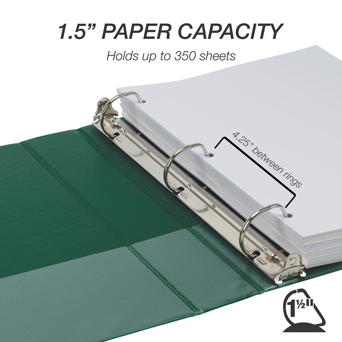 Samsill Durable 1.5 inch 3 Ring Binder, D Ring Binder, 100% Recycled Chipboard, Green, 4 Pack
