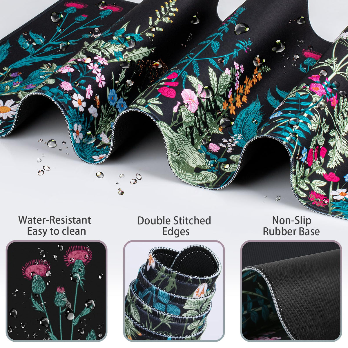 Desk Mat, Large Gaming Mouse Pad with Wrist Rest, 4in1 XXL Mousepad Floral