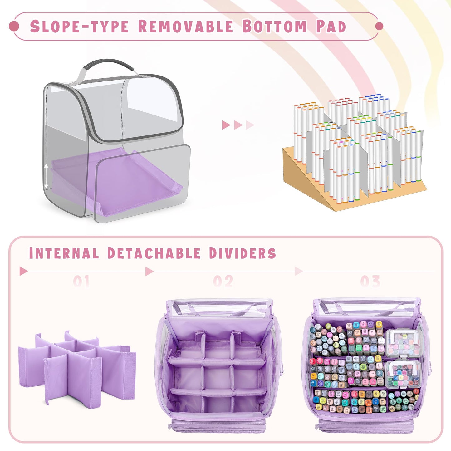 Rexmica Large Marker Organizer Case Storage Bag for 180 Marker Pen, Purple