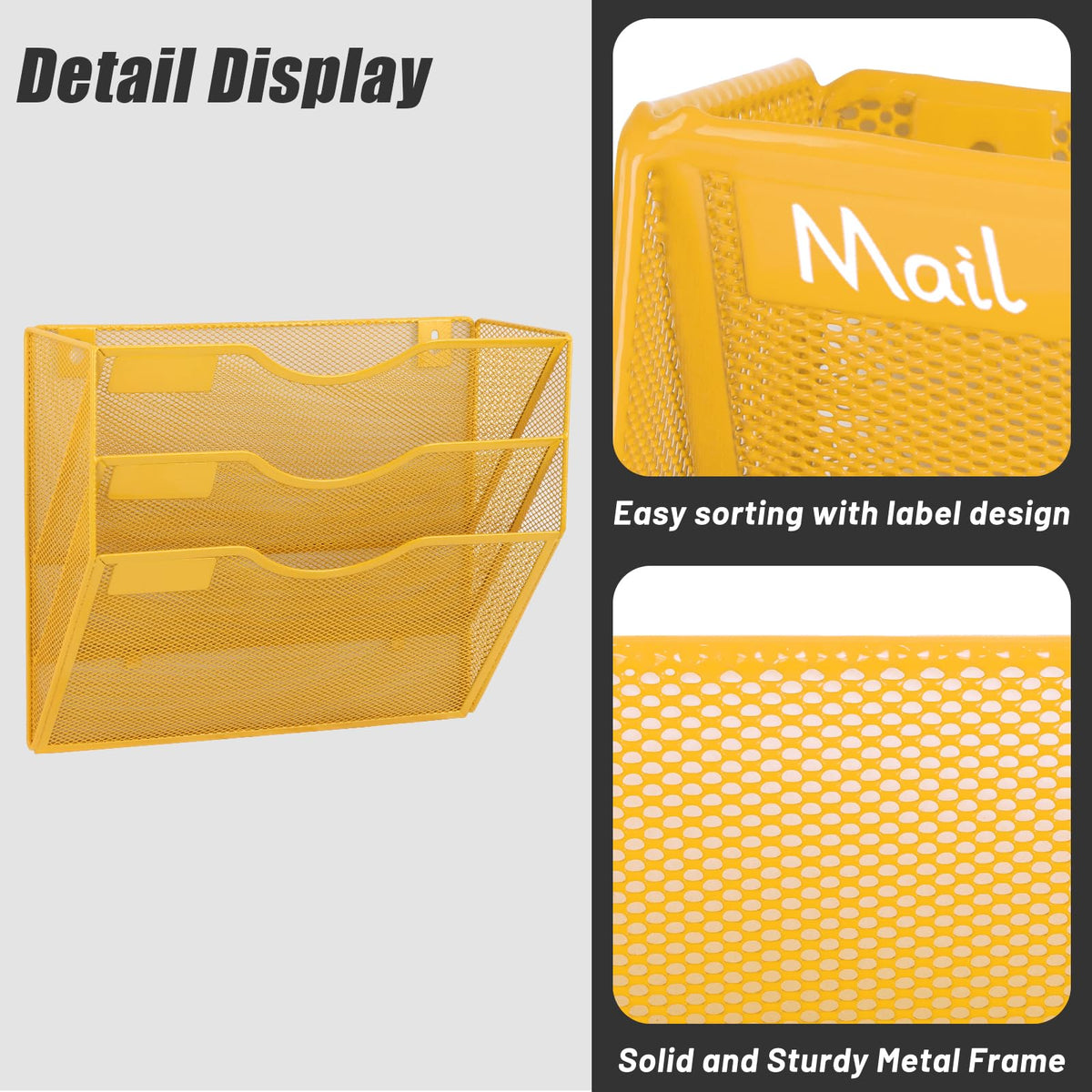 EASEPRES 3 Pocket Mesh Hanging Wall File Organizer, Wall Mounted Mail Paper Document Folder Holder
