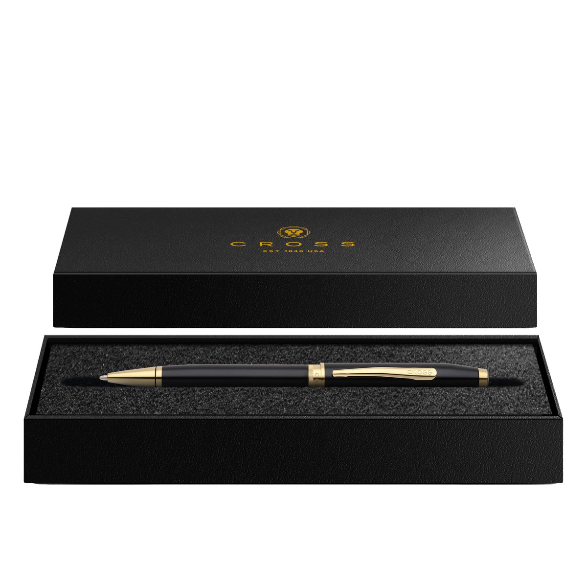 Cross Foundry Glossy Black Gold Ballpoint Pen, Medium Point, Black Ink
