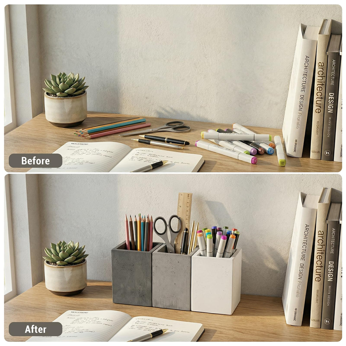 MyGift Pen Holder Pencil Holder For Desk,Pen Cup Holder For Desk,Concrete Desktop Pencil Cup,Modern